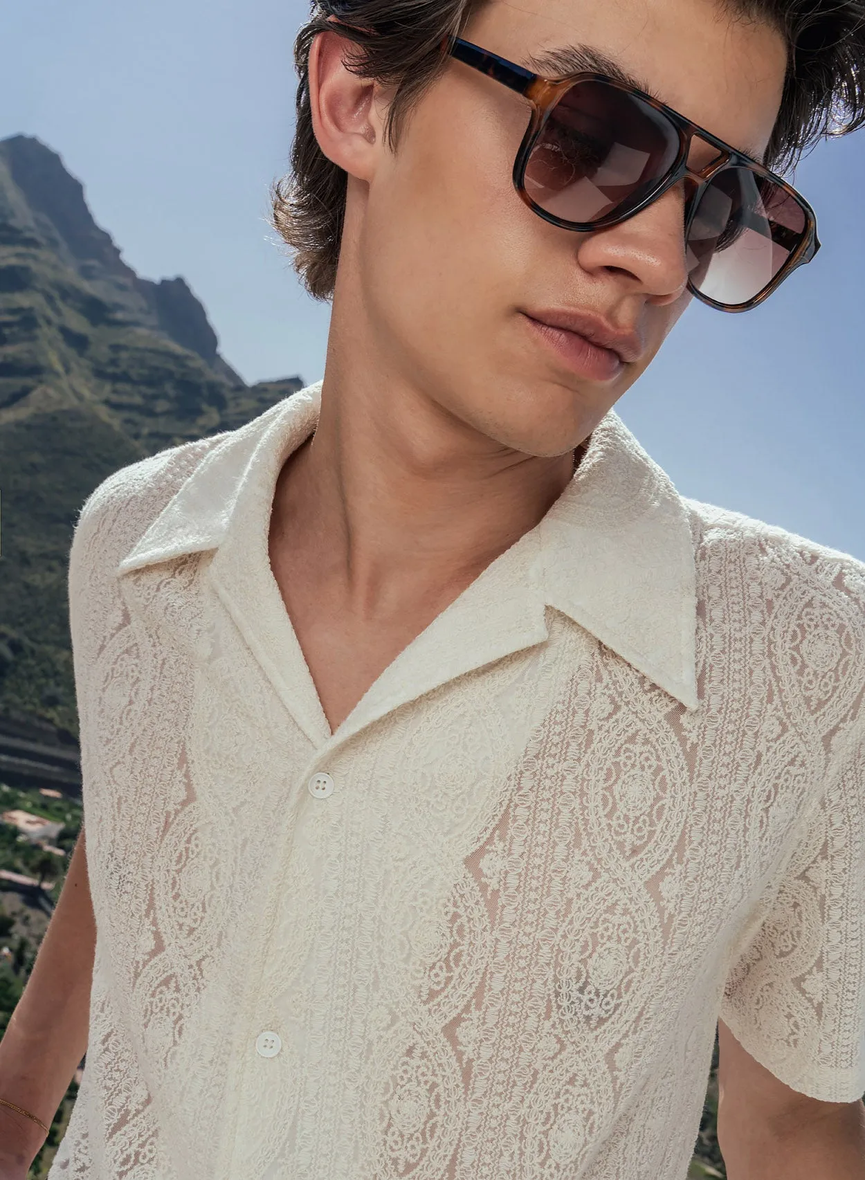 Western Ivory Lace Embroidery Short Sleeve Shirt