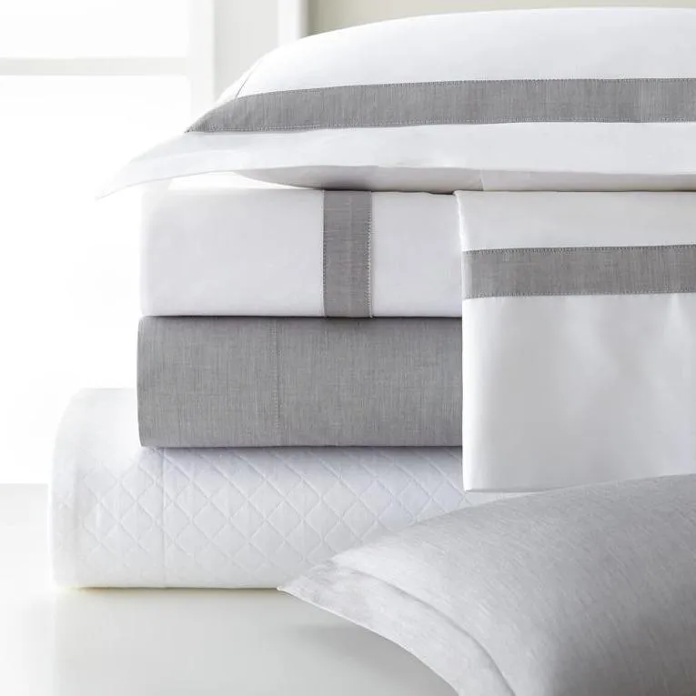 White Percale with Positano Chambray Borders Bedding